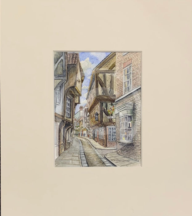 A Sunny Morning on The Shambles - Natalja Olejnicka ORIGINAL WATERCOLOUR Miniature