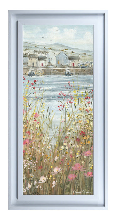 Boats & Blooms II by Diane Demirci - Framed Print on Canvas WHITE FRAME