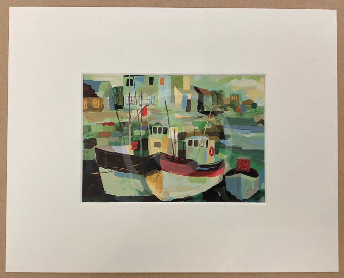 Boats In The Harbour Mounted Miniature By Richard Tuff