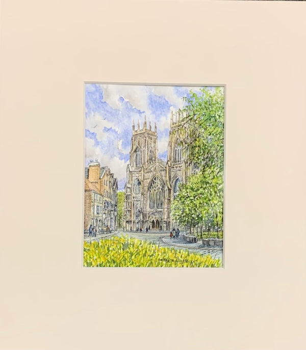 Daffodil Time, York Minster - Natalja Olejnicka ORIGINAL WATERCOLOUR Miniature