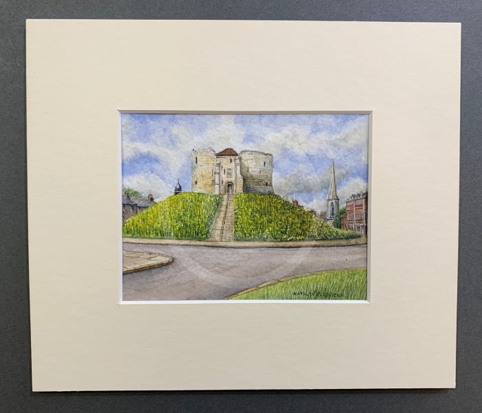 Daffodils on Clifford's Tower, York - Natalja Olejnicka ORIGINAL WATERCOLOUR