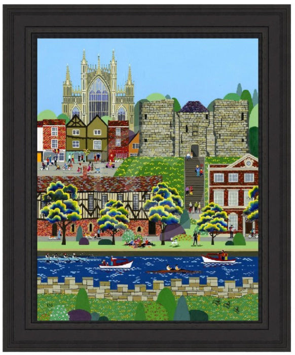 York East Wing - embellished print in black frame, by Linda Mellin