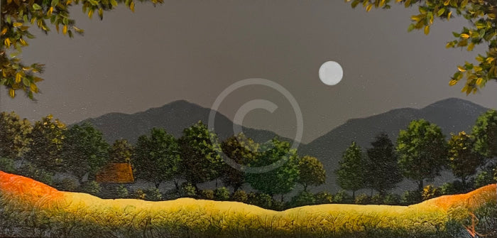 Golden Fields In Moonlight  - ORIGINAL Landscape Painting by John Russell