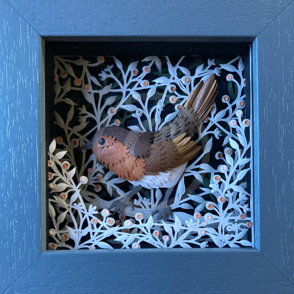 Jolly Robin, Miniature Original Paper Cut by Anna Cook