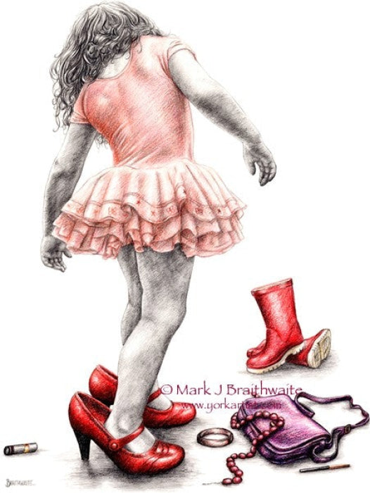 Rosebud Handbags & Glad Rags - Original Drawing By Mark Braithwaite