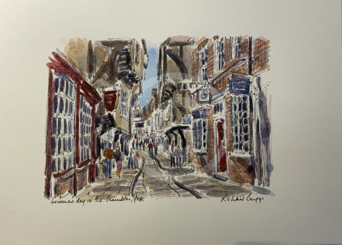 Summers Day In The Shambles, York, Richard Briggs ORIGINAL WATERCOLOUR