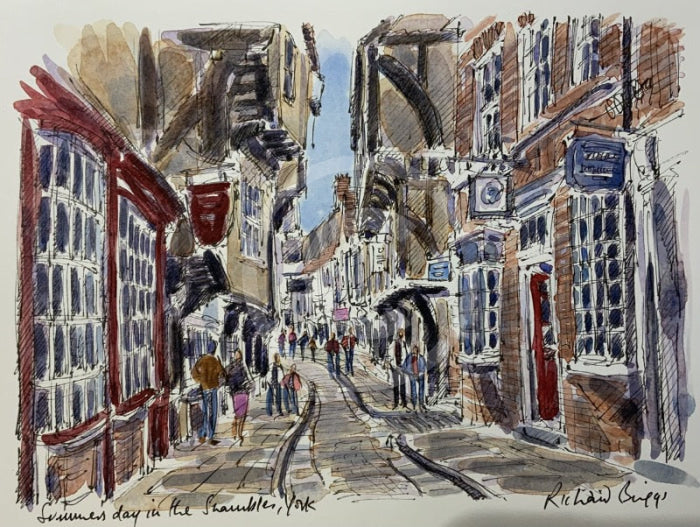 Summers Day In The Shambles, York, Richard Briggs ORIGINAL WATERCOLOUR