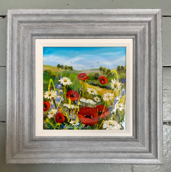 Summer Poppy Meadows & Fields 10x10") ORIGINAL PAINTING by Rozanne Bell