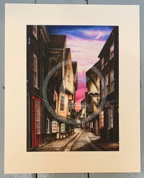 The Shambles at Twilight by Mark Braithwaite antique white mount