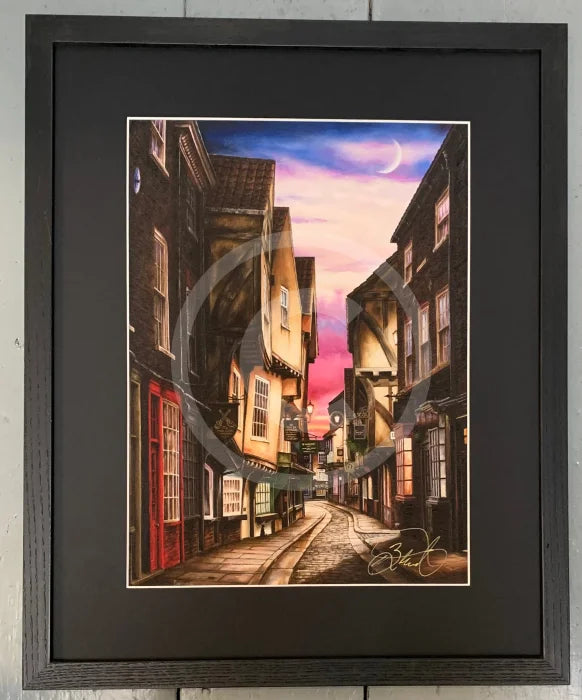 The Shambles at Twilight by Mark Braithwaite black mount & frame