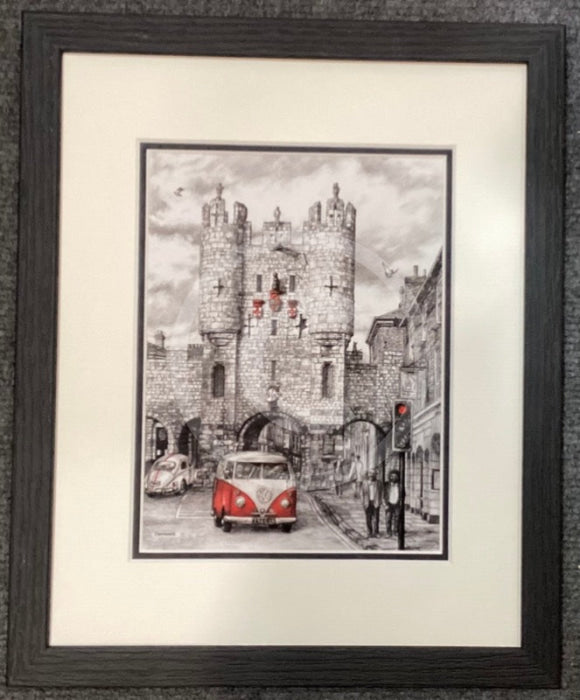 The View from the Bar, Micklegate Bar, York by Mark Braithwaite framed 24x30cm